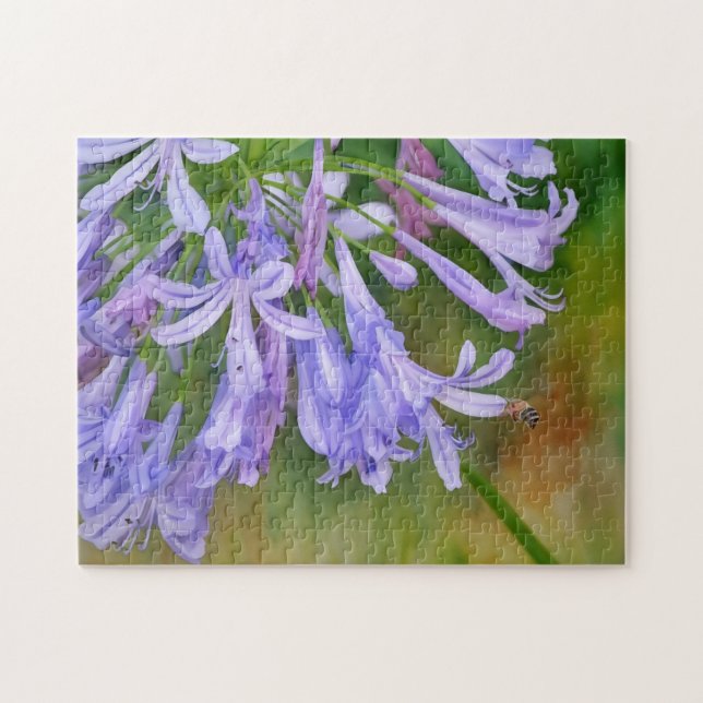 Bee in Flight to Purple Lily Flowers Art Puzzle (Horizontal)