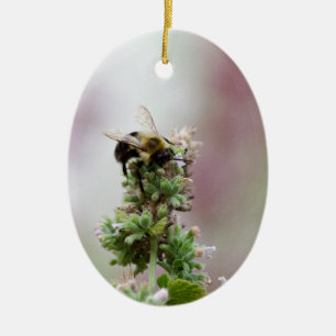 Bee in Pink and Mint Ceramic Ornament