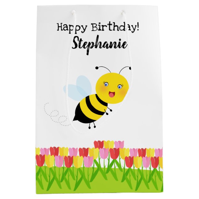 Bee in Tulip Garden Medium Gift Bag (Front)