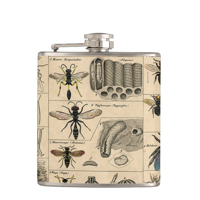 Bee Insect Bug Wasp Natural Nature Bees Painting Hip Flask (Front)