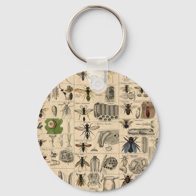 Bee Insect Bug Wasp Natural Nature Bees Painting Key Ring (Front)