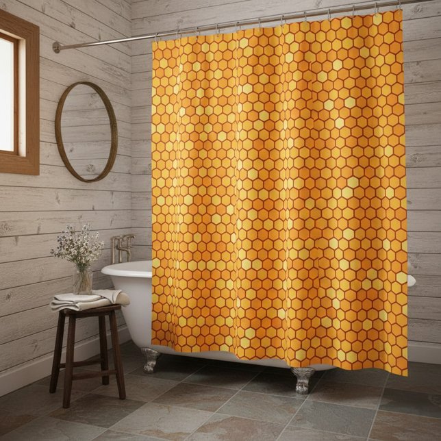 Bee-Inspired Geometric Bathroom Decor Shower Curtain (Creator Uploaded)
