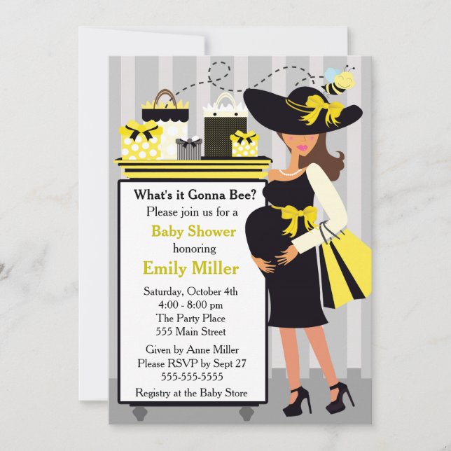 Bee Invitation Baby Shower Gender Reveal Pregnant (Front)