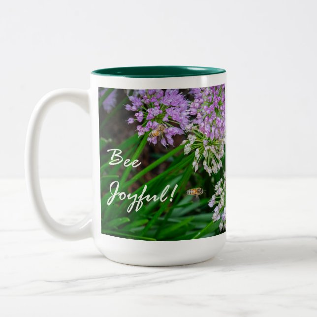 Bee Joyful Mug – Delightful Bees & Blooms Design (Left)