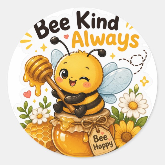 BEE KIND ALWAYS CLASSIC ROUND STICKER (Front)