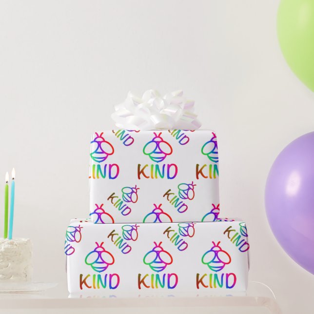Bee kind, be kind, colourful bumblebee design  wrapping paper (Party Gifts)