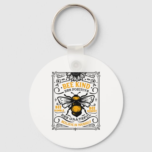 Bee Kind Bee Positive T Shirt  Key Ring (Front)