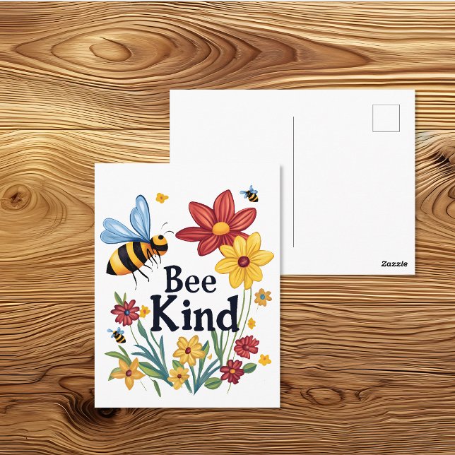 Bee Kind Cartoon Bee and Flower Postcard (Creator Uploaded)