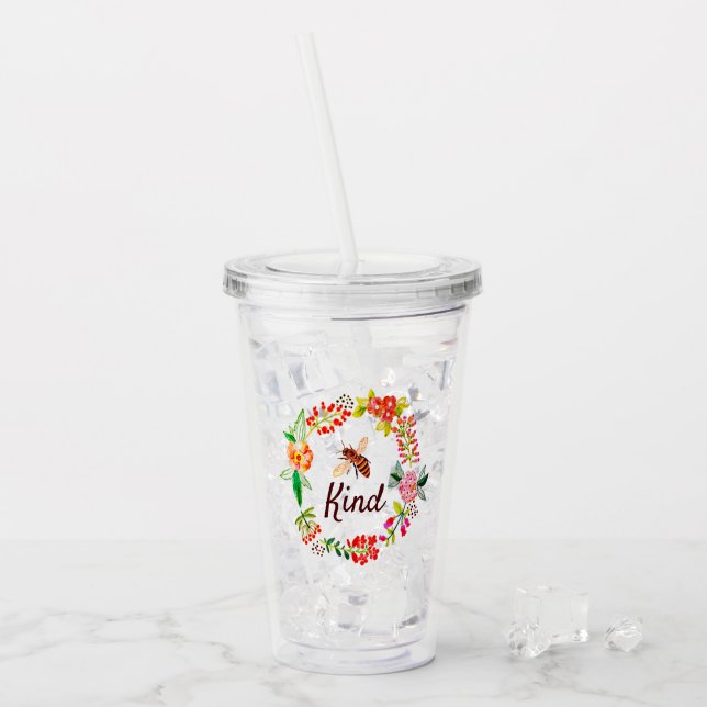 Bee kind floral   acrylic tumbler (Front Ice)