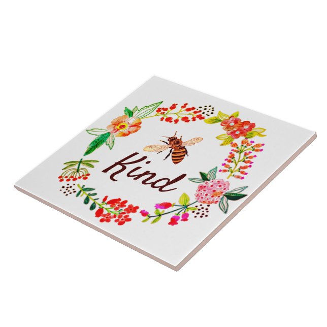 Bee kind floral   ceramic tile (Side)