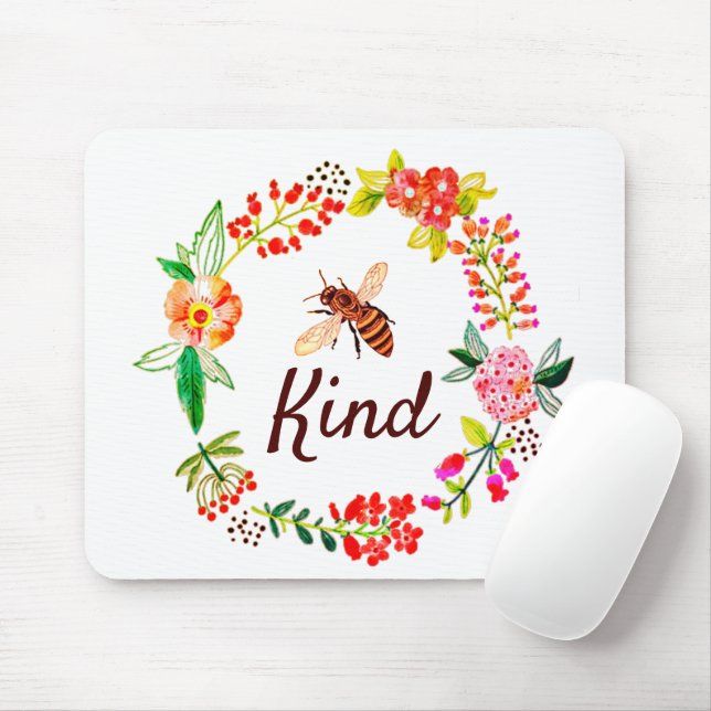 Bee kind floral  mouse pad (With Mouse)