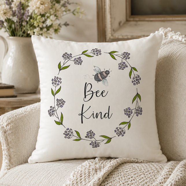 Bee Kind Floral Wreath Cushion (Bee Kind Pillow)