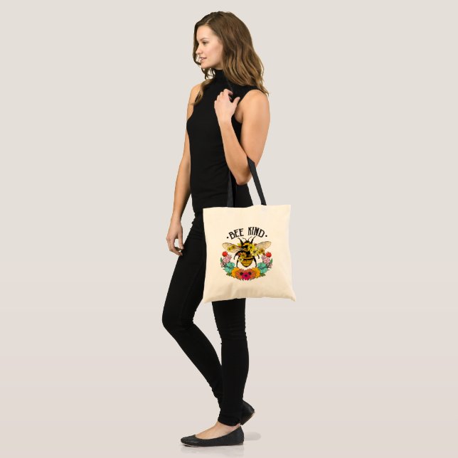 Bee Kind Flowers Inspirational Floral Tote Bag (Front (Model))