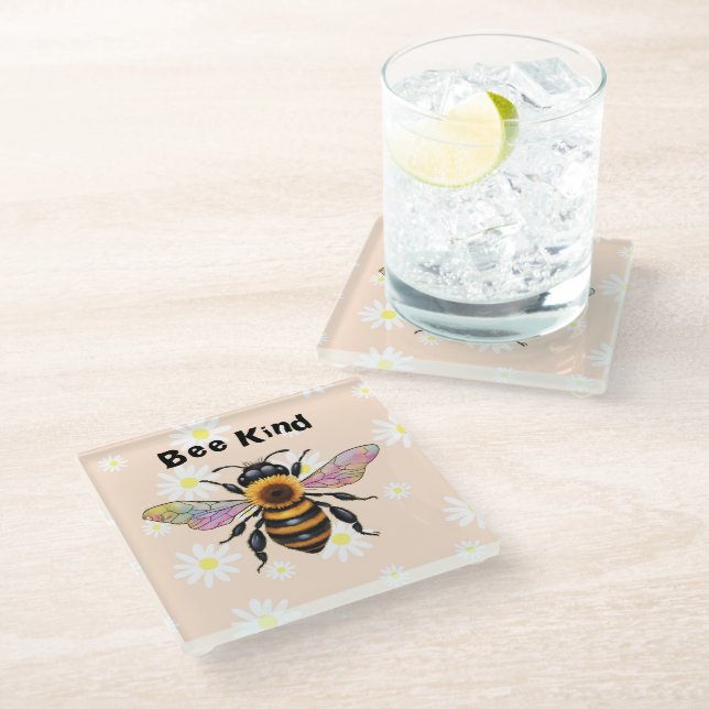 Bee Kind   Glass Coaster (Angled)