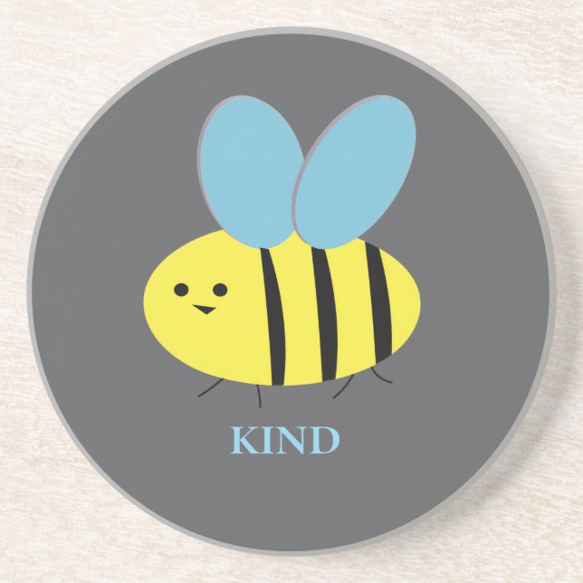 Bee Kind Grey Blue Coaster (Front)