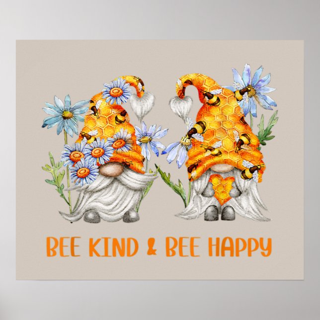 bee kind happy gnome word art poster (Front)