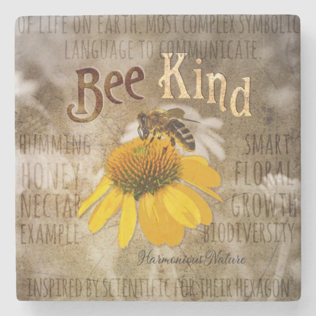 Bee Kind - Harmonious Nature Stone Coaster (Front)