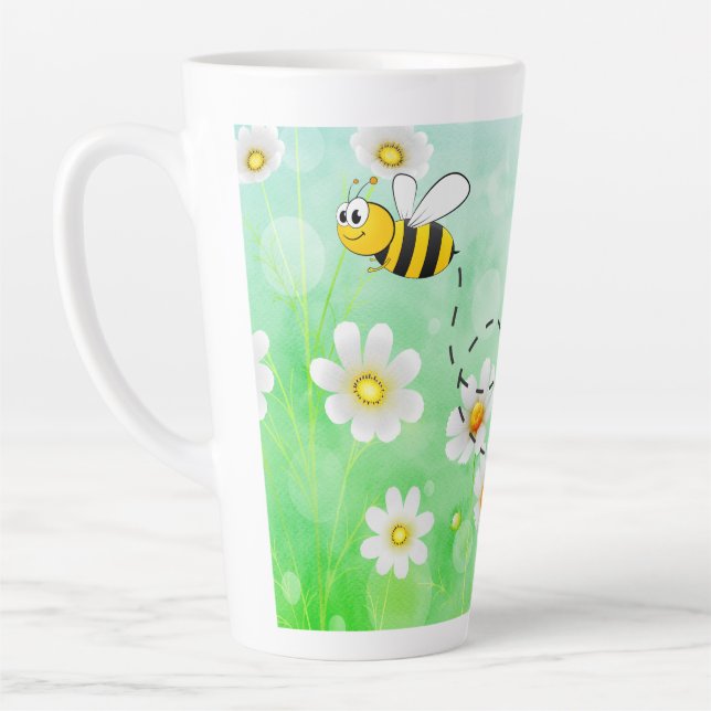 Bee Kind Honey floral green insect cartoon text Latte Mug (Left)
