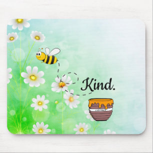 Bee kind honey floral green insect cartoon text mouse pad
