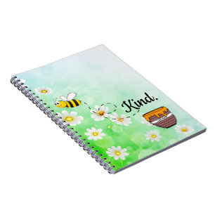 Bee kind honey floral green insect cartoon text notebook