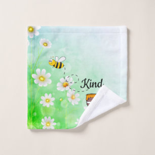 Bee kind honey floral green insect cartoon text wash cloth