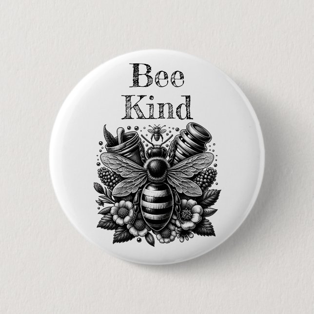 Bee Kind | Honeybee, Honey and Flowers Quote 6 Cm Round Badge (Front)