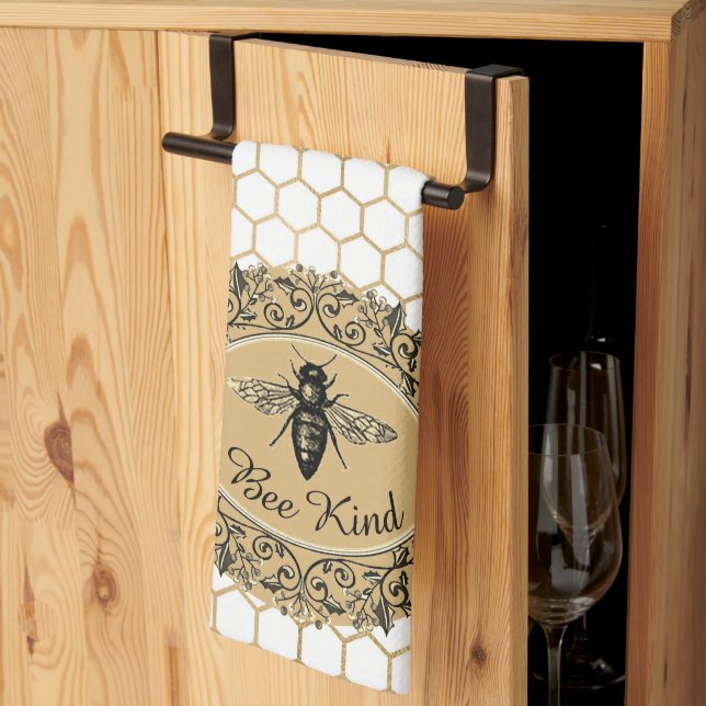 Bee kind honeycomb tea towel (Thirds Fold)