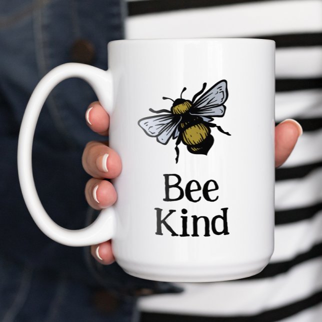 Bee Kind Inspirational Coffee Mug (Bee Happy! A cheerful mug for bee lovers.)