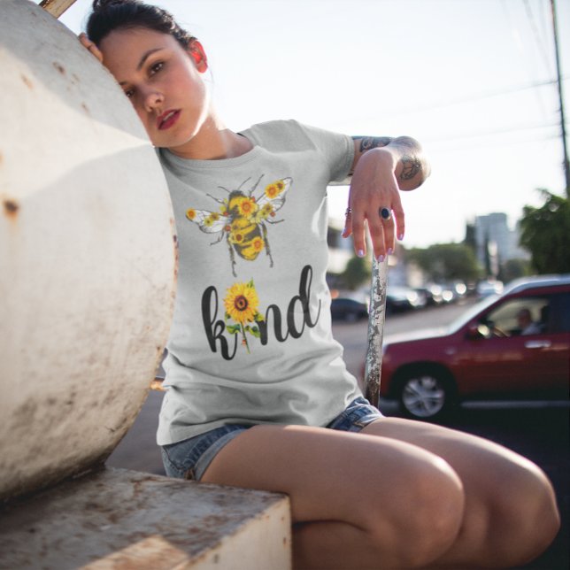 Bee Kind Inspirational Sunflowers Lettering Design T-Shirt (Creator Uploaded)