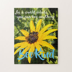 Bee Kind Motivational Photograph Yellow Flower Jigsaw Puzzle