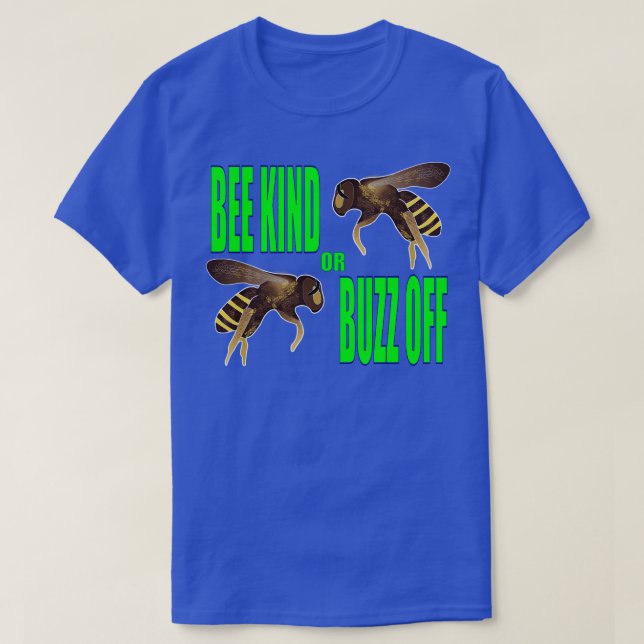Bee Kind or Buzz Off Detailed Bees Lime Green Font T-Shirt (Design Front)