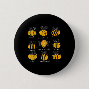 Bee Kind Positive Brave Happy Confident Humble Tea 6 Cm Round Badge