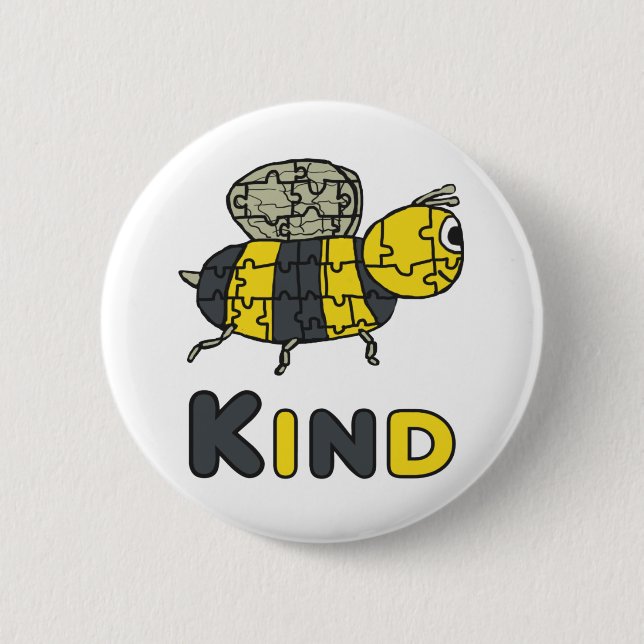 Bee Kind Puzzle 6 Cm Round Badge (Front)