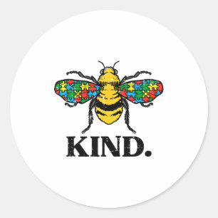 Bee Kind Puzzle Cute Autism Awareness Acceptance A Classic Round Sticker