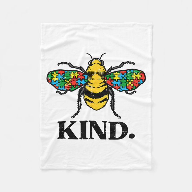 Bee Kind Puzzle Cute Autism Awareness Acceptance A Fleece Blanket (Front)