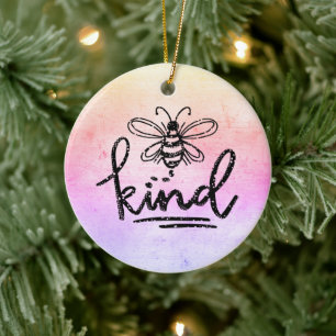 Bee Kind Rainbow Ombre Ceramic Ornament