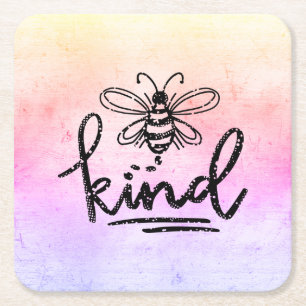 Bee Kind Rainbow Ombre Square Paper Coaster