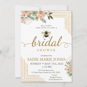 Bee Kind Red Flowers Bridal Shower Invitation
