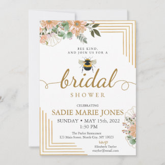 Bee Kind Red Flowers Bridal Shower Invitation