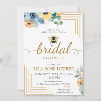Bee Kind Red Flowers Bridal Shower Invitation