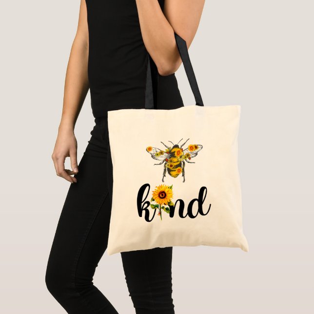 Bee Kind Sunflowers Inspirational Floral Tote Bag (Front (Product))