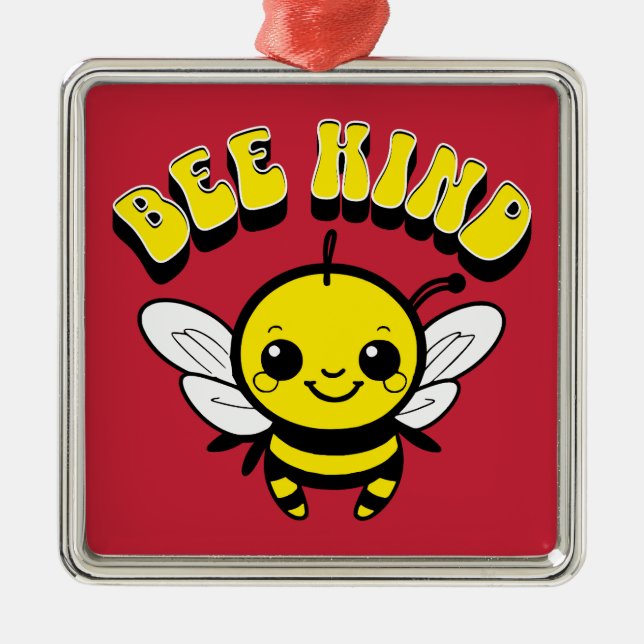 Bee kind text design metal ornament (Front)