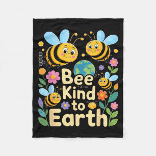 Bee kind to earth - cute bees flowers planet kids fleece blanket