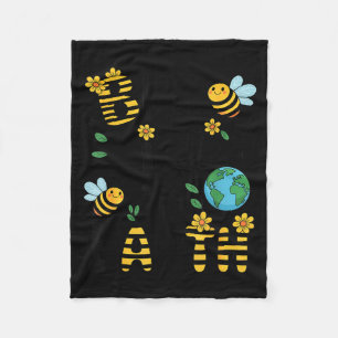 Bee kind to earth - cute bees flowers planet kids fleece blanket