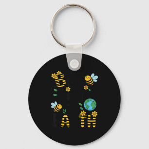 Bee kind to earth - cute bees flowers planet kids key ring