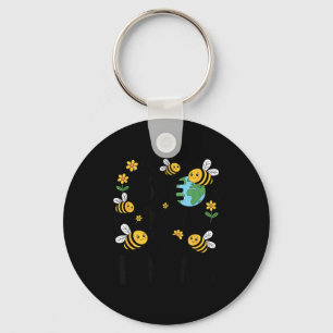 Bee kind to earth - cute bees flowers planet kids key ring