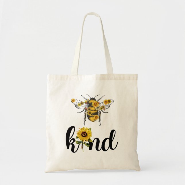 Bee Kind Yellow Sunflower Elegant Tote Bag (Front)