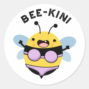 Bee-kini Funny Bee Puns  Classic Round Sticker