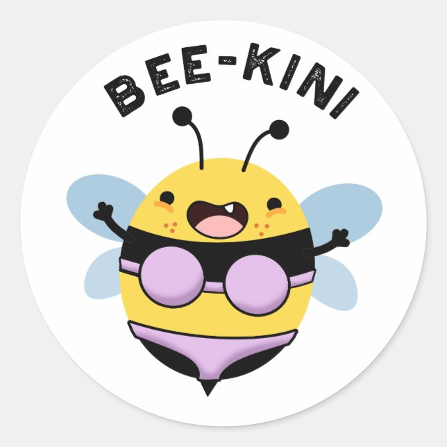 Bee-kini Funny Bee Puns  Classic Round Sticker (Front)