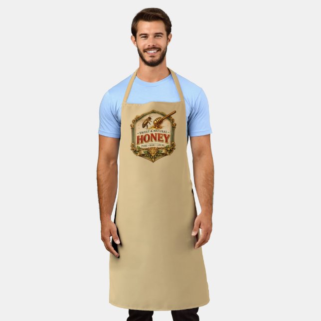 Bee label vintage honey crest beekeeper beige apron (Worn)